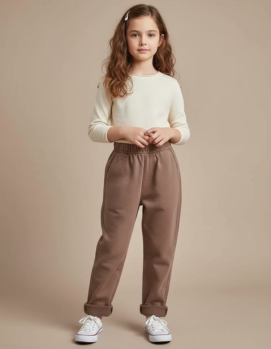 Pantalon Chino Marron Ample Coton Décontracté Enfant - Molleton