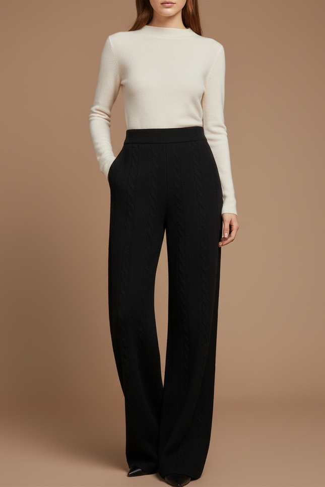 Pantalon Chino Noir Maille Tressée Ample Confortable