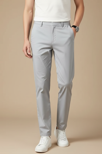 Pantalon Chino Gris Clair Droit Décontracté Homme - Polyester