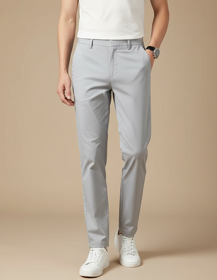 Pantalon Chino Gris Clair Droit Décontracté Homme - Polyester
