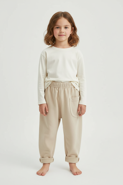 Pantalon Chino Écru Décontracté Coton Enfant - Beige Molleton