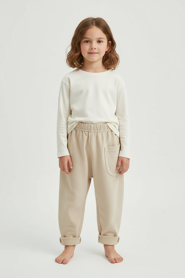Pantalon Chino Écru Décontracté Coton Enfant - Beige Molleton