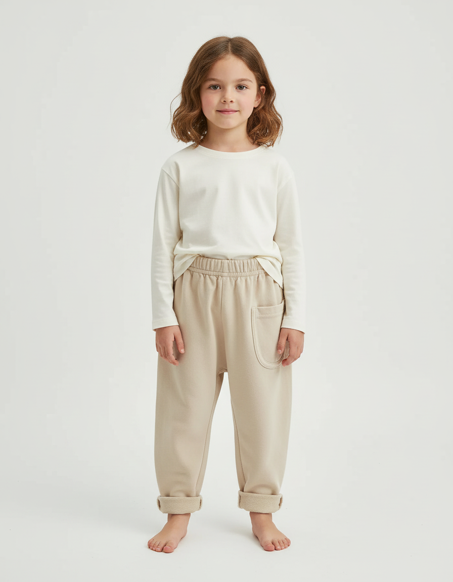 Pantalon Chino Écru Décontracté Coton Enfant - Beige Molleton