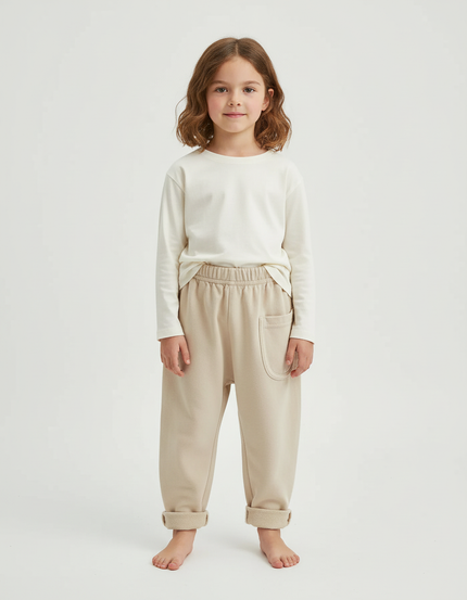 Pantalon Chino Écru Décontracté Coton Enfant - Beige Molleton