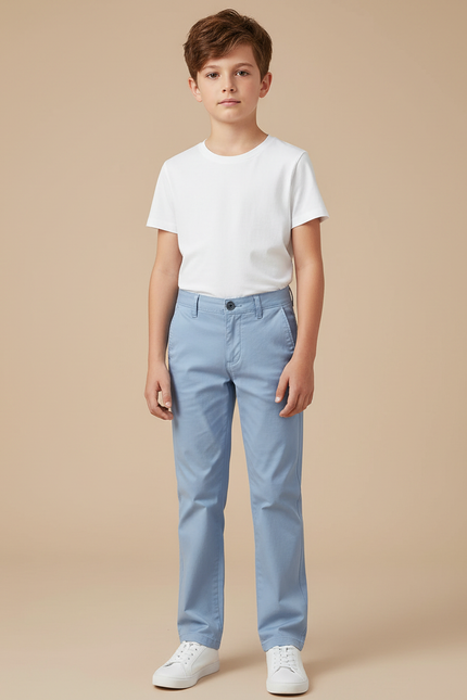 Pantalon Chino Bleu Ciel Coton Droit Enfant