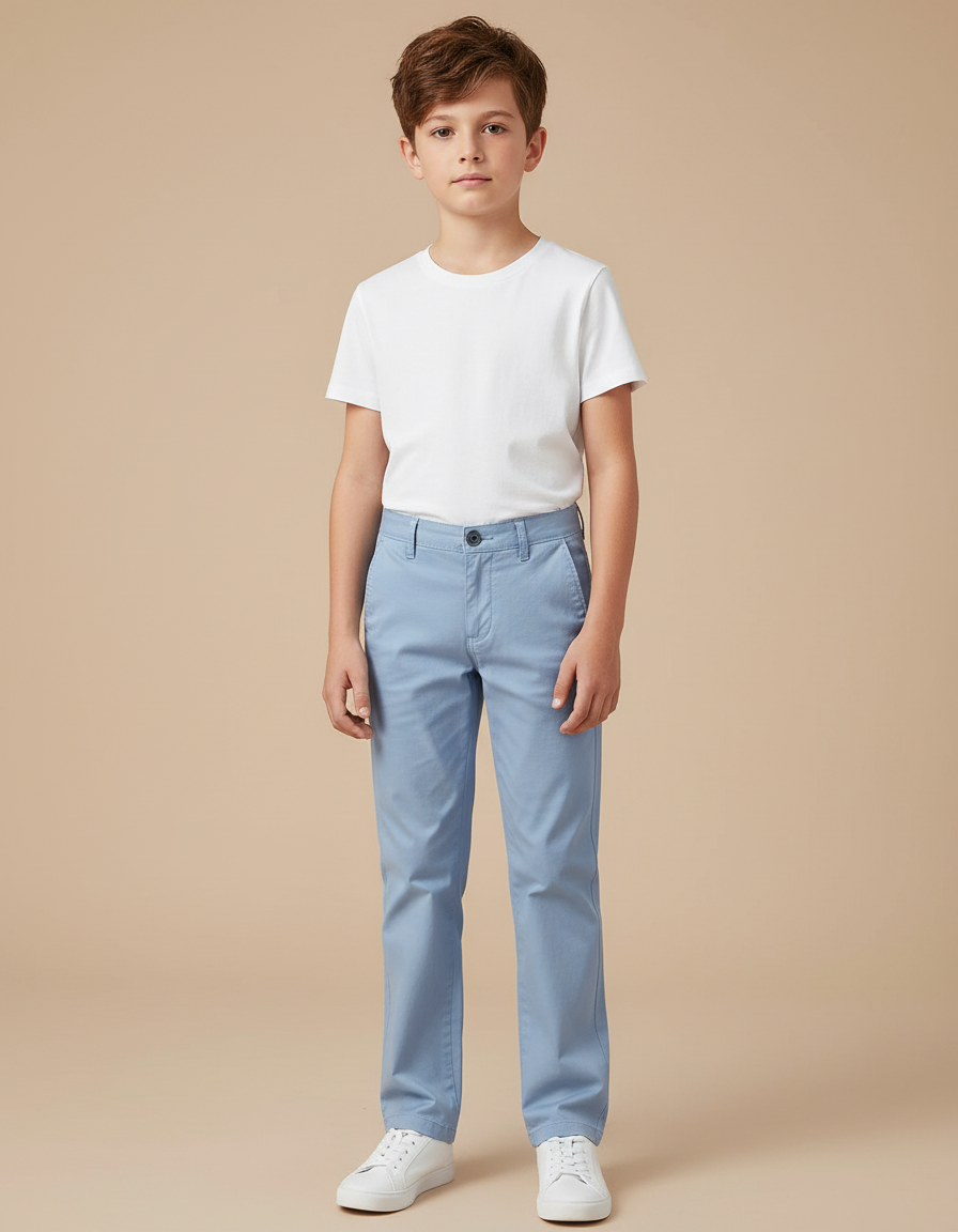 Pantalon Chino Bleu Ciel Coton Droit Enfant