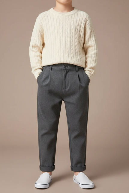 Pantalon Chino Gris Plissé Décontracté Enfant - Gabardine
