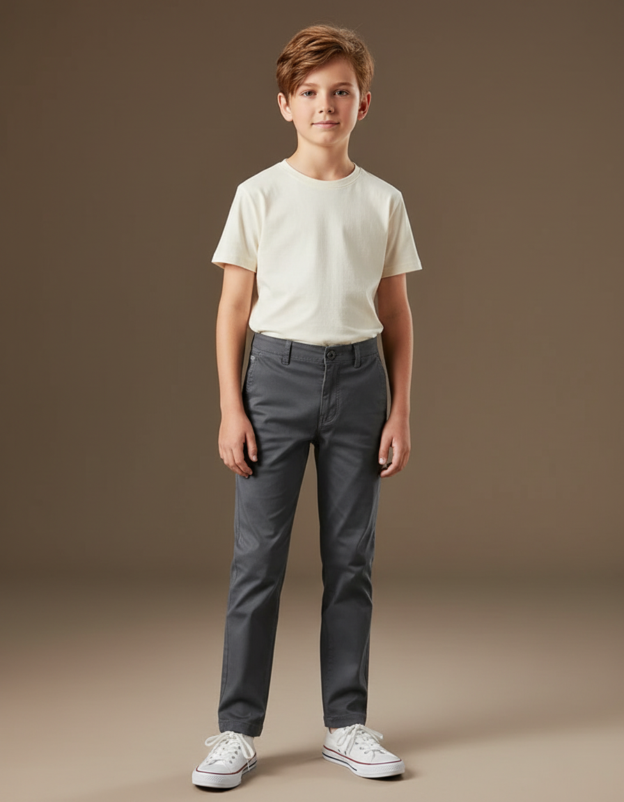 Pantalon Chino Gris Coton Droit Garçon Basique