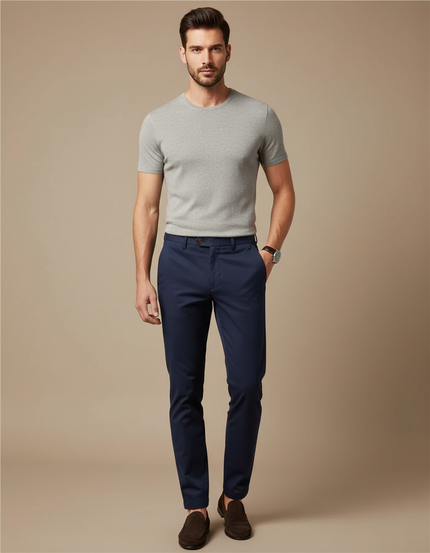 Pantalon Chino Marine Coton Slim Élégant Homme