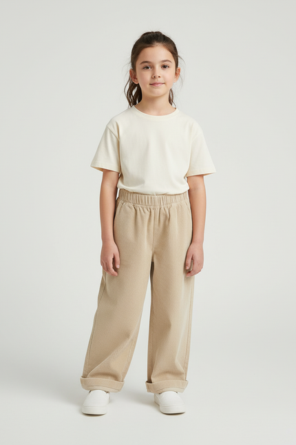 Pantalon Chino Beige Côtelé Droit Ample Enfant - Cordé