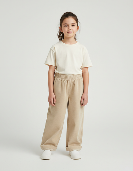 Pantalon Chino Beige Côtelé Droit Ample Enfant - Cordé