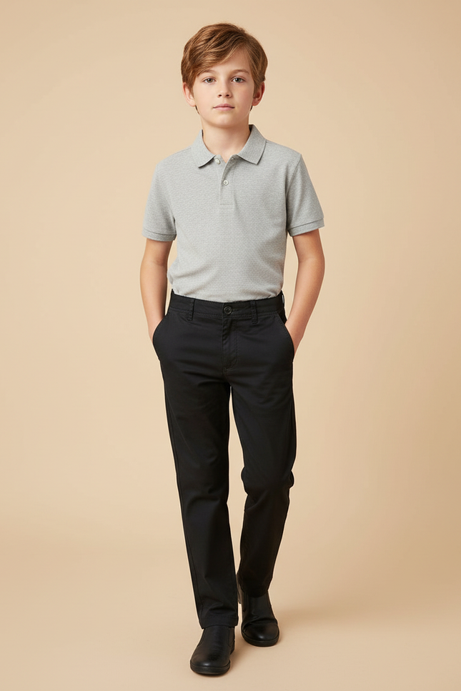 Pantalon Chino Noir Garçon Classique Uni Coton
