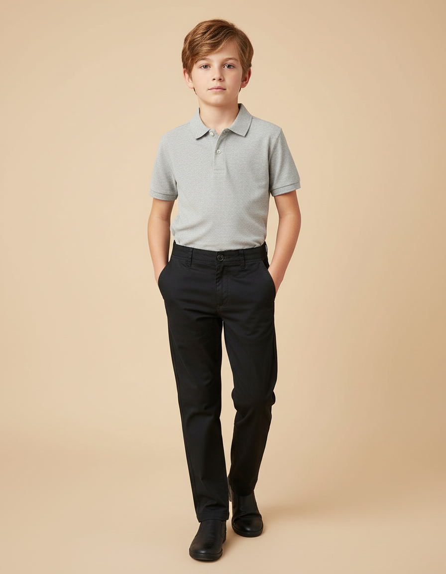 Pantalon Chino Noir Garçon Classique Uni Coton