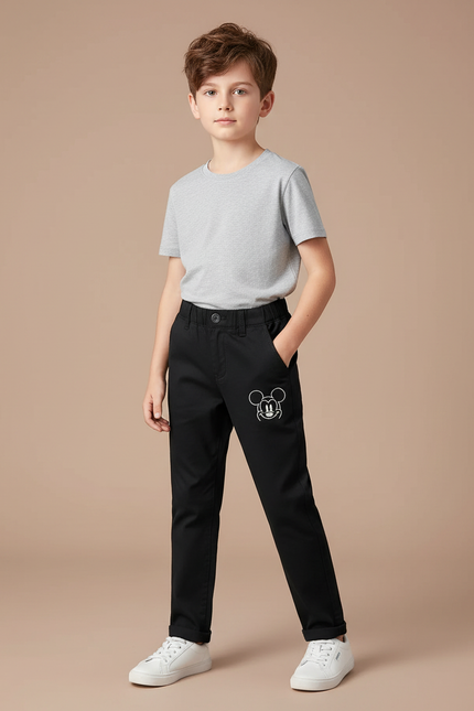 Pantalon Chino Noir Coton Droit Mickey Enfant Garçon