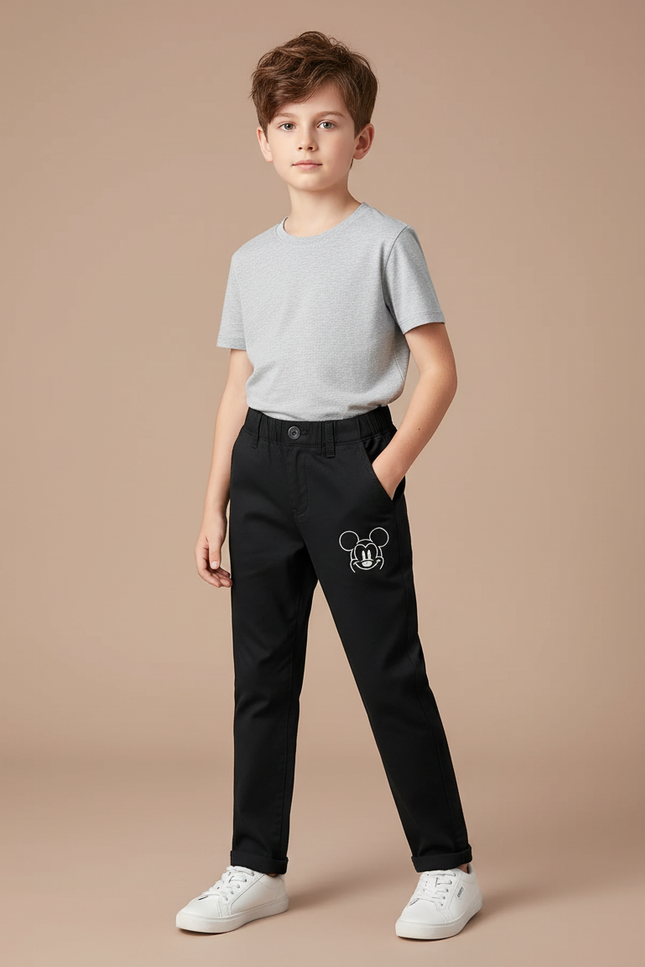 Pantalon Chino Noir Coton Droit Mickey Enfant Garçon