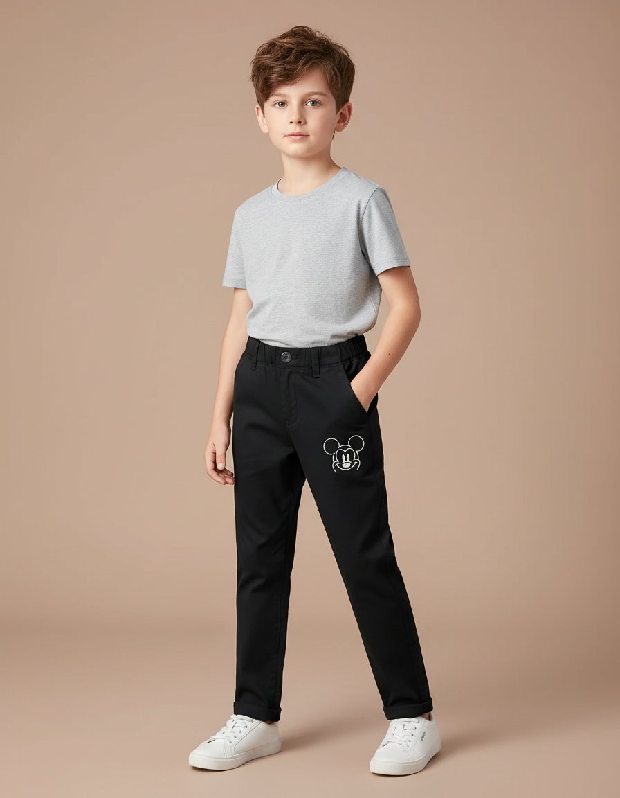 Pantalon Chino Noir Coton Droit Mickey Enfant Garçon