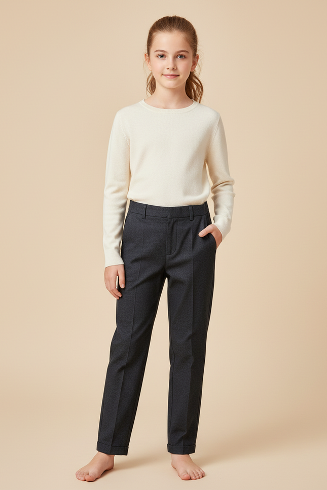 Pantalon Chino Gris Anthracite Coupe Droite Élégant Enfant - Gabardine