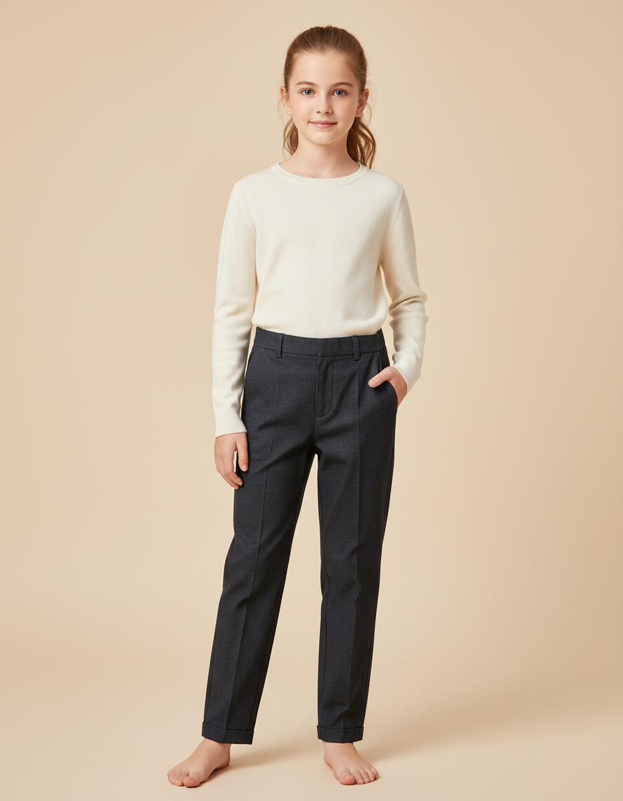 Pantalon Chino Gris Anthracite Coupe Droite Élégant Enfant - Gabardine