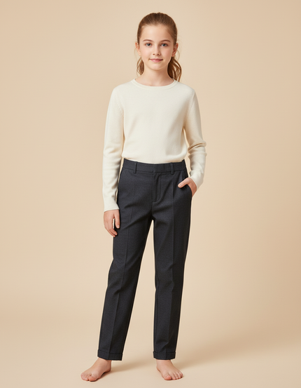 Pantalon Chino Gris Anthracite Coupe Droite Élégant Enfant - Gabardine