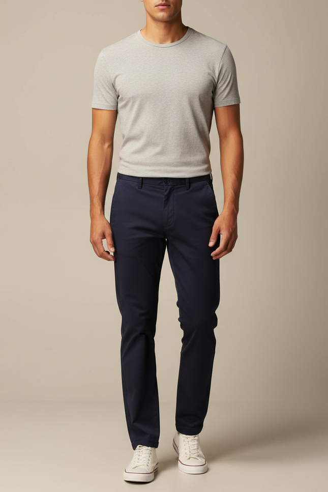 Pantalon Chino Marine Coton Droit Confortable Homme