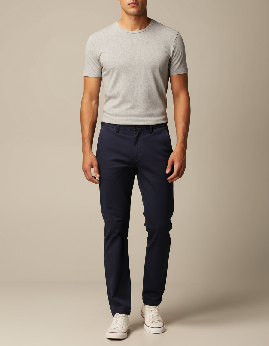 Pantalon Chino Marine Coton Droit Confortable Homme