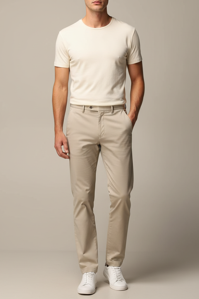Chino Pantalon Beige Homme - Gabardine