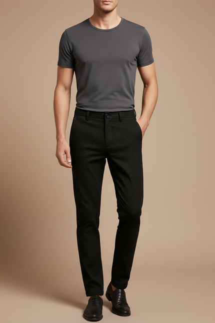 Pantalon Chino Noir Slim Texturé Élégant Homme - Polyester