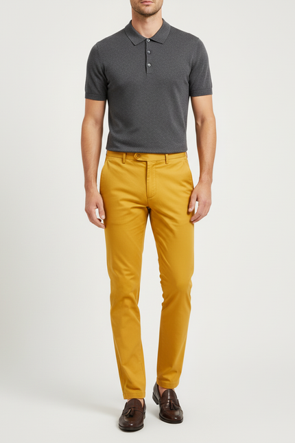 Pantalon Chino Moutarde Homme - Jaune Coton