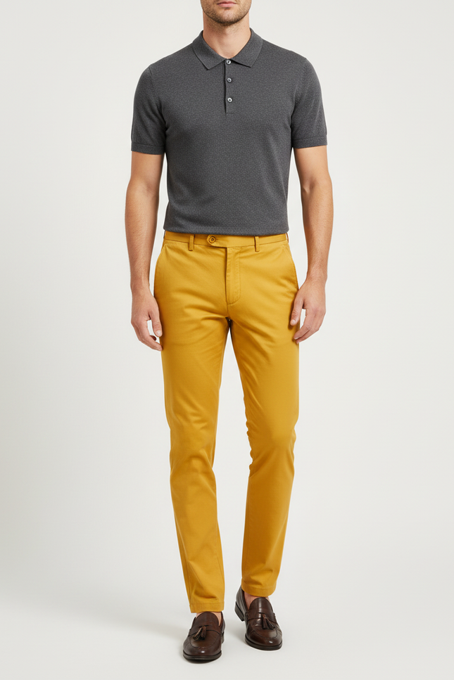 Pantalon Chino Moutarde Homme - Jaune Coton