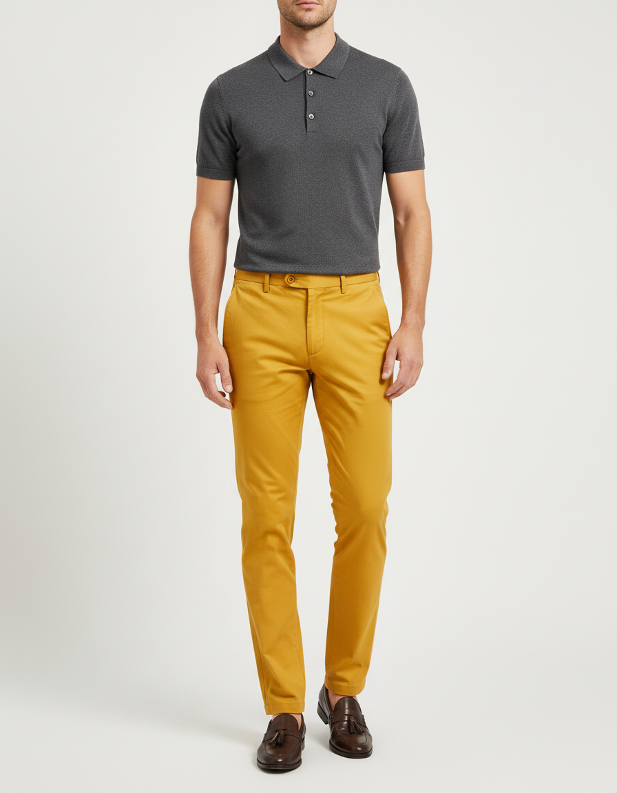 Pantalon Chino Moutarde Homme - Jaune Coton