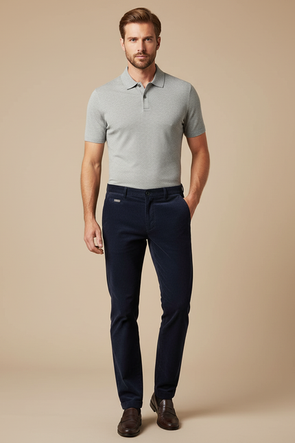 Pantalon Chino Bleu Marine Côtelé Slim Homme - Cordé