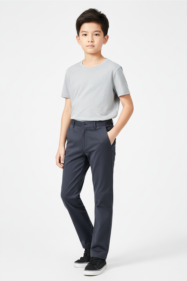 Pantalon Chino Bleu Marine Coton Slim Garçon - Polyester
