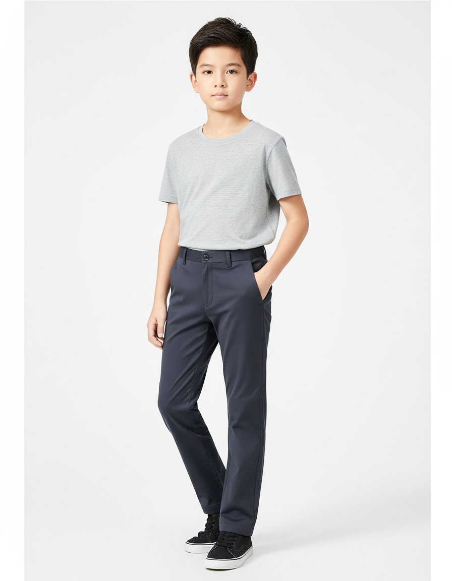 Pantalon Chino Bleu Marine Coton Slim Garçon - Polyester
