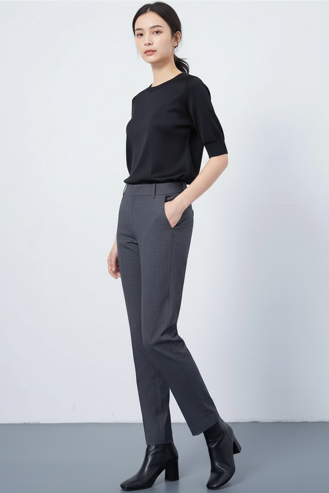 Pantalon Chino Gris Anthracite Slim Élégant Femme - Polyester