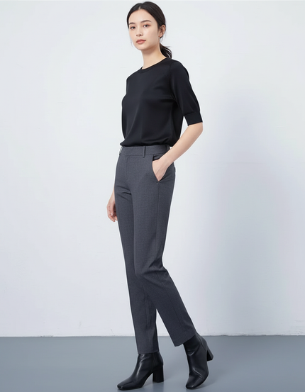 Pantalon Chino Gris Anthracite Slim Élégant Femme - Polyester