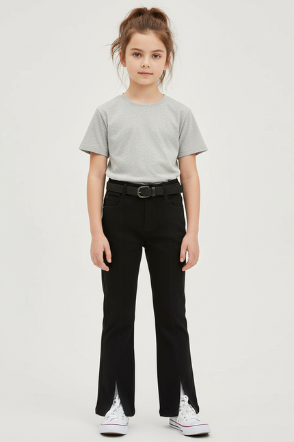 Pantalon Chino Noir Fendu Décontracté Enfant Fille - Coton