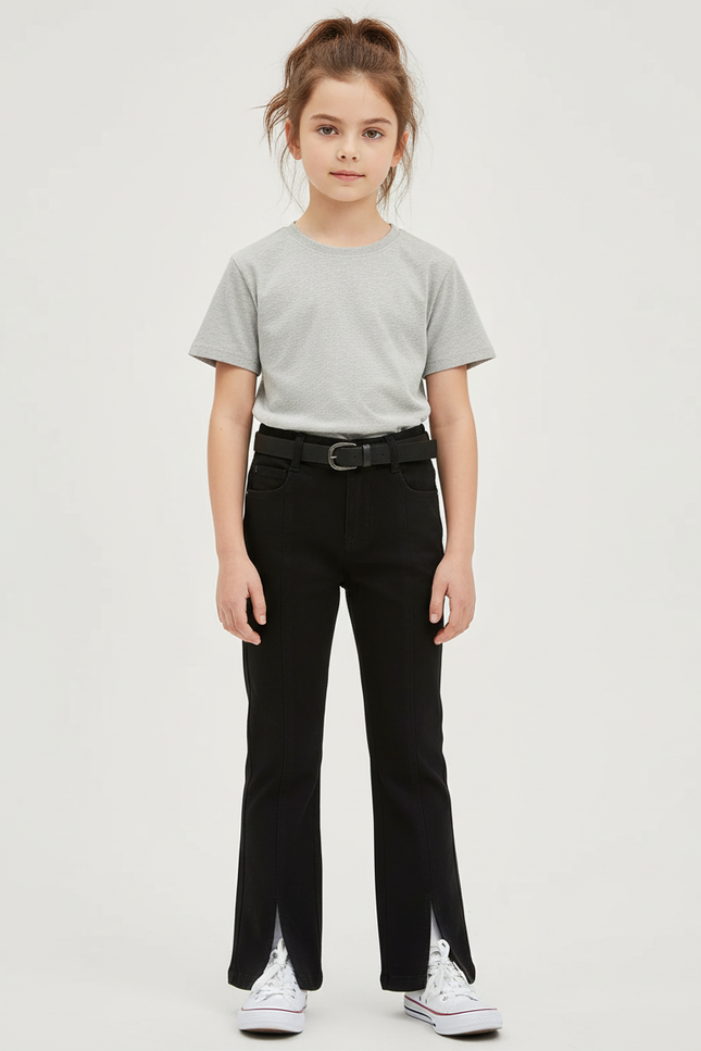 Pantalon Chino Noir Fendu Décontracté Enfant Fille - Coton
