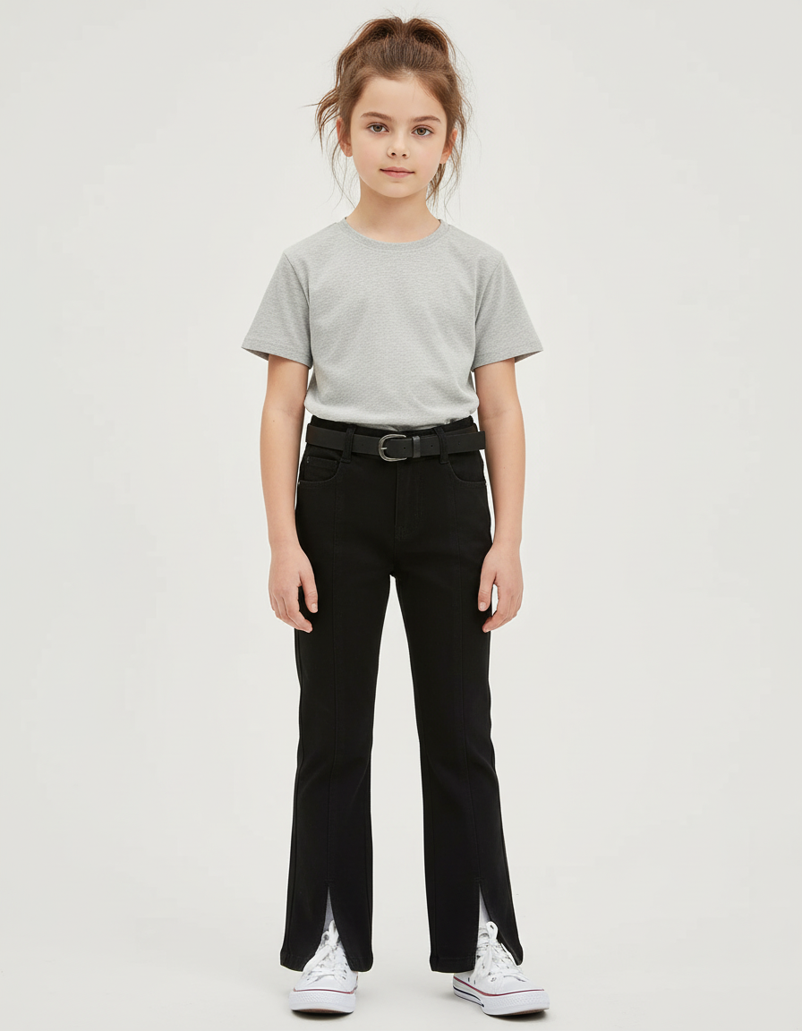 Pantalon Chino Noir Fendu Décontracté Enfant Fille - Coton