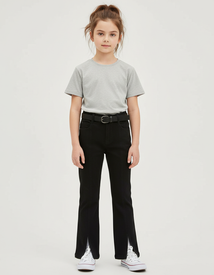 Pantalon Chino Noir Fendu Décontracté Enfant Fille - Coton