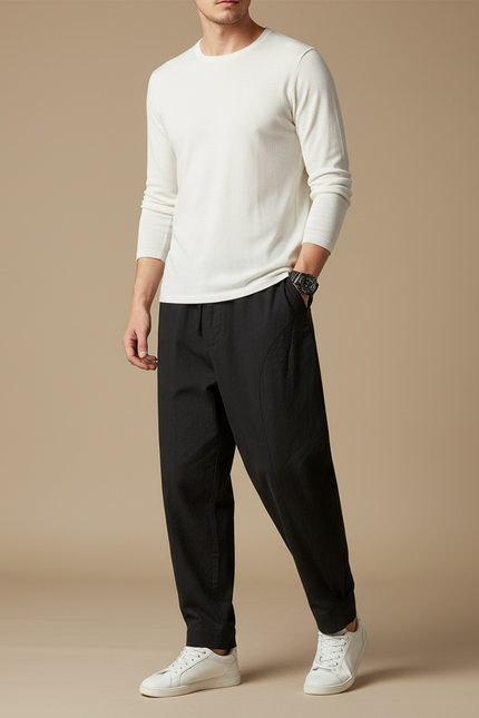 Pantalon Chino Noir Ample Décontracté Coton Homme