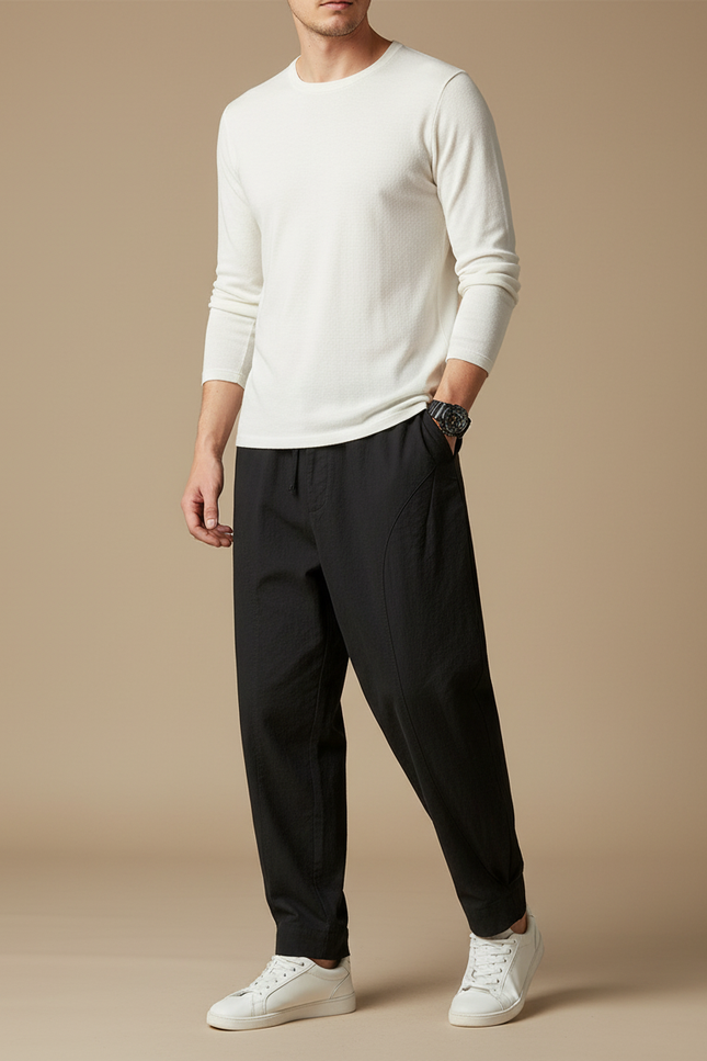 Pantalon Chino Noir Ample Décontracté Coton Homme