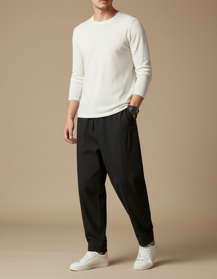 Pantalon Chino Noir Ample Décontracté Coton Homme
