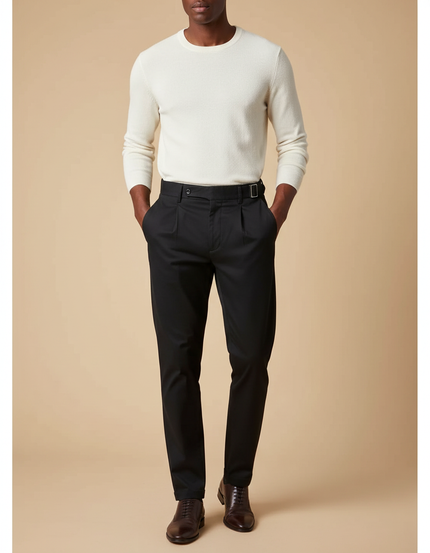 Pantalon Chino Noir Plissé Élégant Homme - Gabardine
