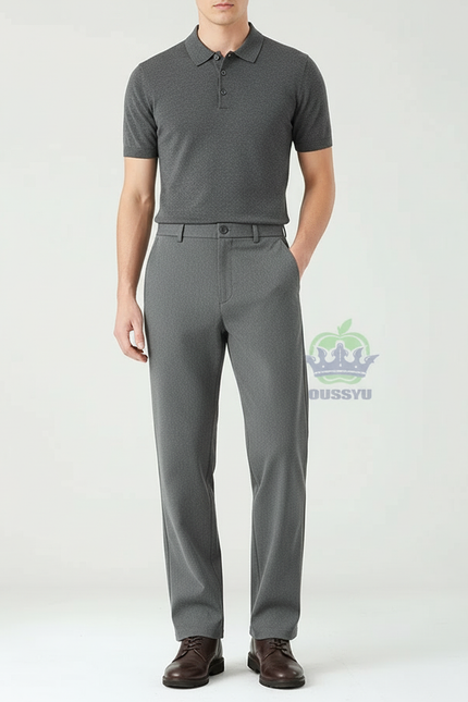 Pantalon Chino Gris Droit Élastique Décontracté Homme - Polyester