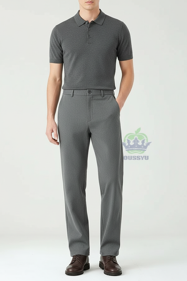 Pantalon Chino Gris Droit Élastique Décontracté Homme - Polyester