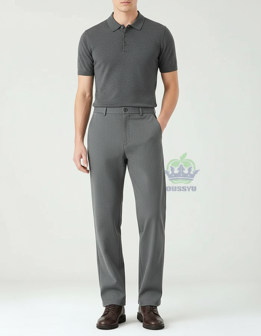 Pantalon Chino Gris Droit Élastique Décontracté Homme - Polyester