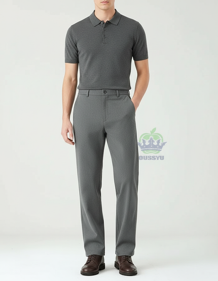 Pantalon Chino Gris Droit Élastique Décontracté Homme - Polyester