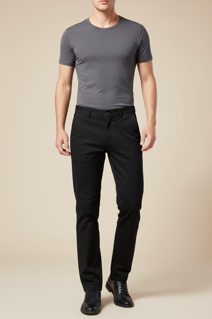 Pantalon Chino Noir Coton Stretch Droit Classique Homme