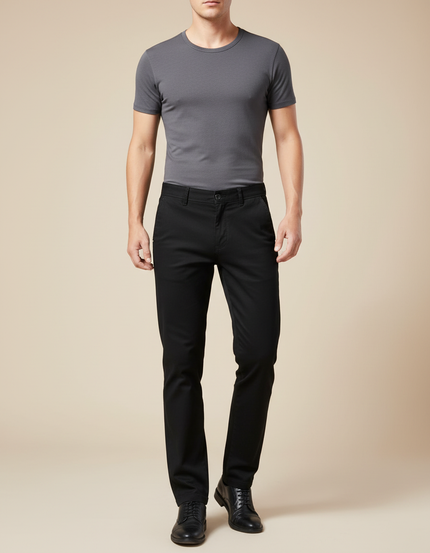 Pantalon Chino Noir Coton Stretch Droit Classique Homme