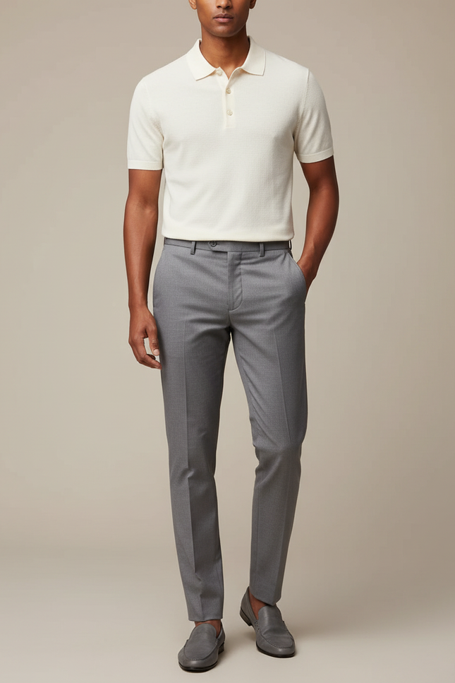Pantalon Chino Gris Slim Élégant Homme Business - Laine